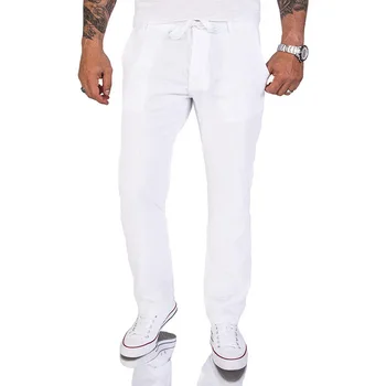 

Cotton And Linen Solid All Season Men Pants Casual Gift Trousers Outdoor With Pockets Fashion Simple Daily Slim Middle Waist