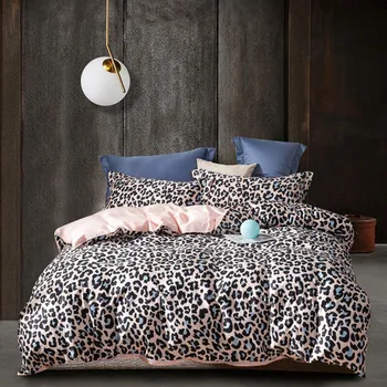 

Bedding Set Leopard Printed Bed Sheets Egyptian Cotton Bed Linen Soft Bedding Satin White Duvet Cover Set Pillowcases Bedspreads