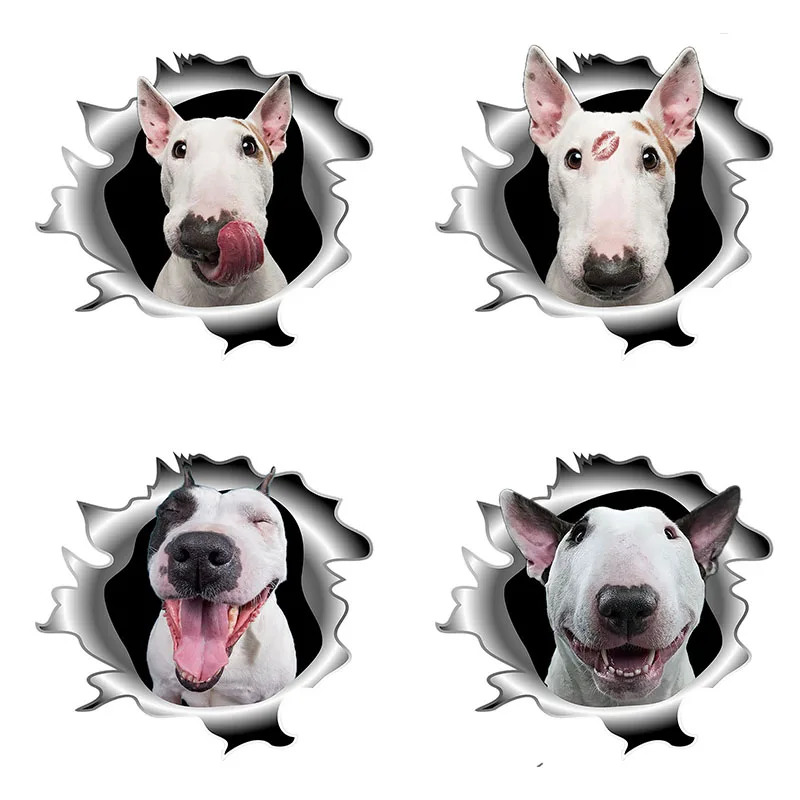 Three Ratels Qd114 Divertente 3D Metal Crack Bull Terrier Dog Sticker Per Frigorifero Auto Serbatoio Carburante Copertura Famiglia Superficie Metallic