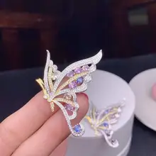 Грация бабочка муха натуральный Многоцветный Сапфир брошь кулон натуральный драгоценный камень кулон два использования S925 серебро девушка ювелирные изделия для вечеринки