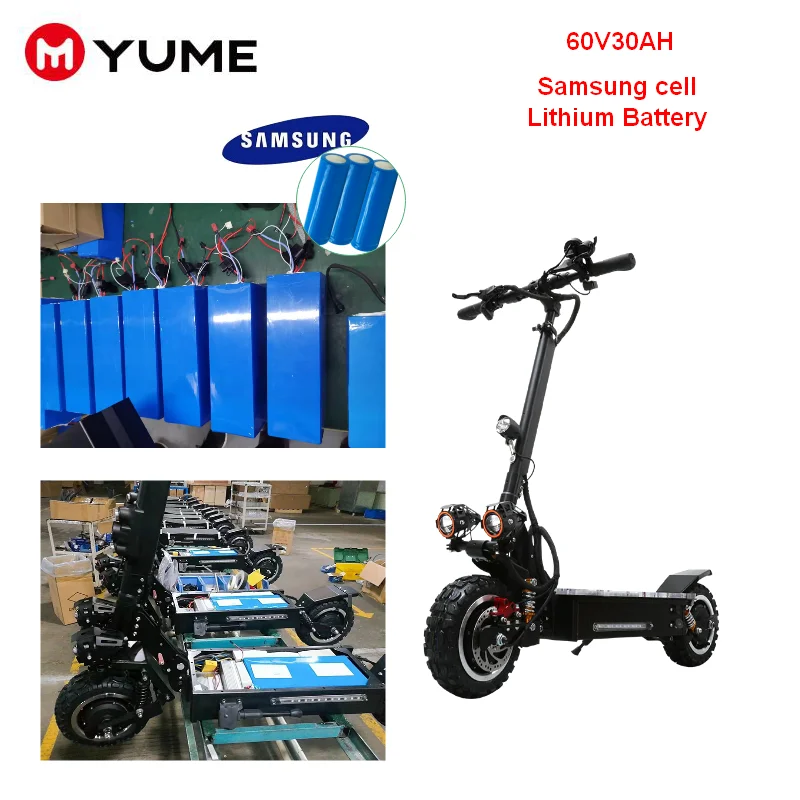 60v30ah battery YUME 3200 Вт Электрический Скутер 1" внедорожный взрослый складной Самсунг Электрический мотор Hoverboad скейтборд аксессуары E скутер - Цвет: 60v30ah battery