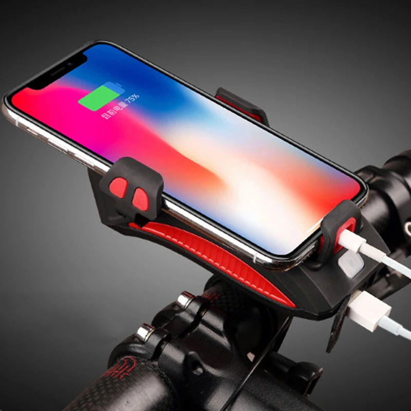 Крепление для телефона на велосипед, держатель для велосипеда с Led светильник Рог зарядки Функция Регулируемый ударопрочный для горных велосипедов в байкерском стиле черного цвета