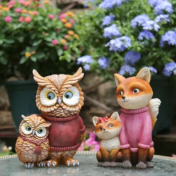 

Lovely Resin Fox Statue Outdoor Decorative Cute Lifelike Owl Sculpture For Desk Garden Figurine Home Ornament