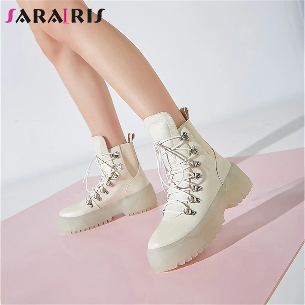 SARAIRIS/Роскошные брендовые модные ботинки на платформе для девочек; женские ботильоны из натуральной кожи высокого качества; женская обувь на танкетке