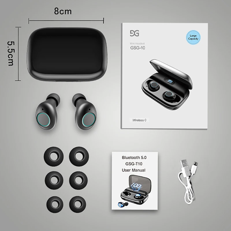 Bluetooth 6D Earphon TWS 5.0 Wireless Headphonese IPX6 Waterproof Stereo Earbuds Sports Headset  LED Wireless Earphones