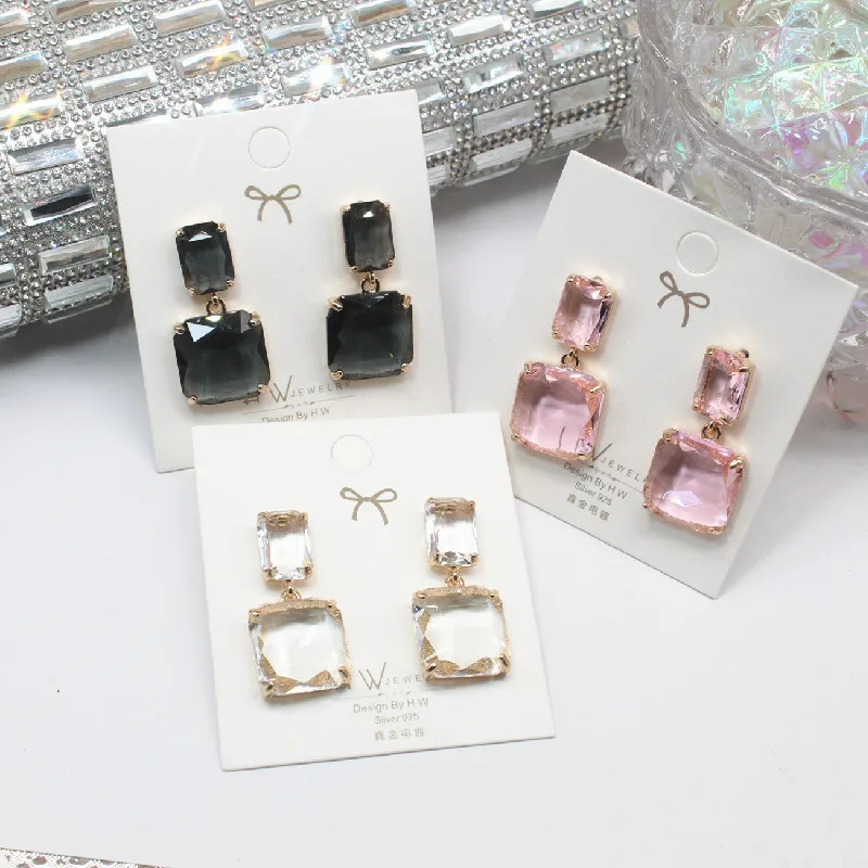 2021 Korean New Design Fashion Jewelry Double Square Earrings Luxury Transparent Glass Crystal Pearl Party Women Gifts | Украшения и