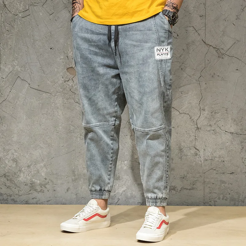 

Fat Autumn-Light Color Jeans Men's Plus-sized Large Size Loose Harem Pants Japanese-style Trend Capri Pants Ankle Banded Pants