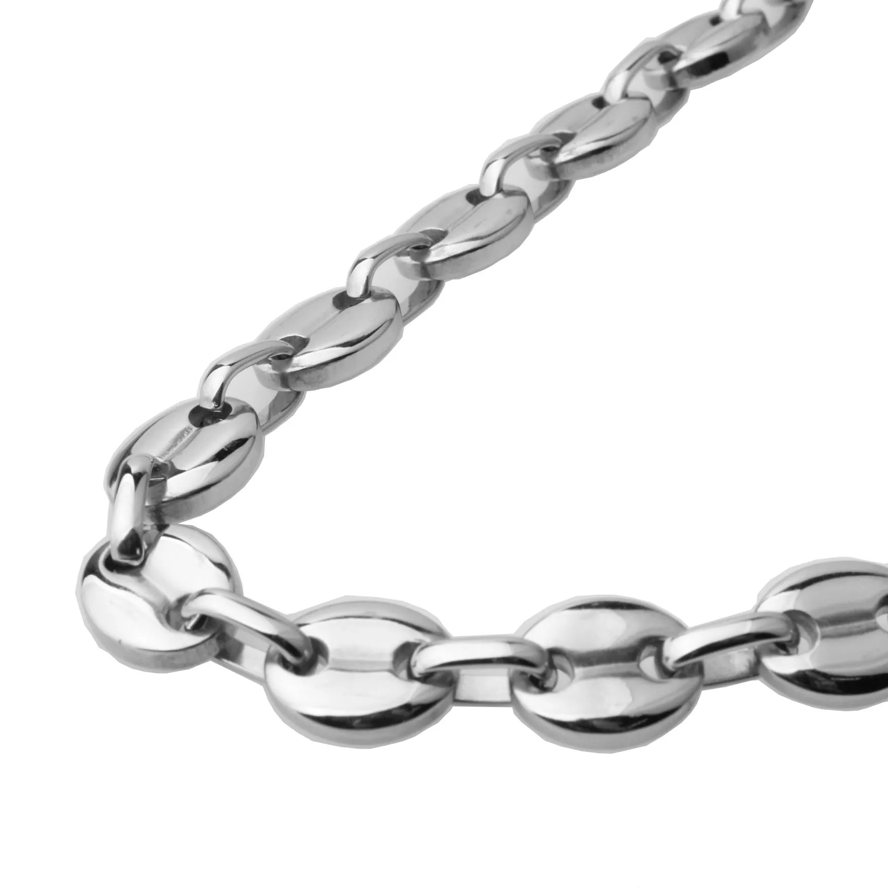 

7"-40" 7mm 9mm 11mm High Polishing Silver Color Coffee Beans Link Chain Womens Mens Stainless Steel Necklace Or Bracelet Jewelry