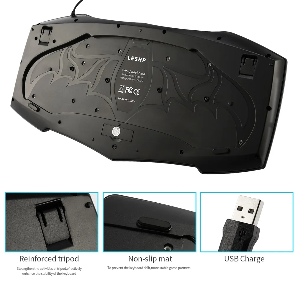 LESHP HS-5899 мультимедийная игровая клавиатура светящийся персонаж проводной USB Эргономичный прочный ультратонкий черный