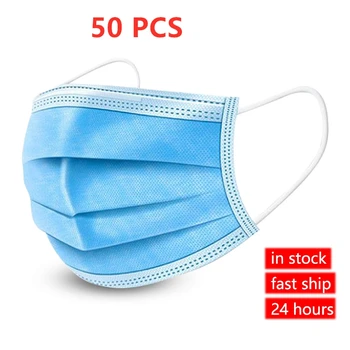 

50/100 Disposable Face Mask 3-Ply Protective Non-woven Disposable Elastic Mouth Soft Breathable Hygiene Safety Face Masks