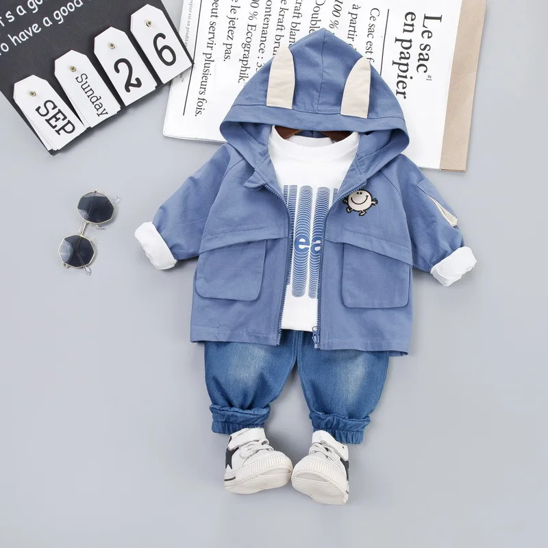 HYLKIDHUOSE Spring Autumn Baby Boys Clothing Sets Toddler Infant Hooded Coats T Shirt Jeans Kids Children Casual Clothes Outfit |