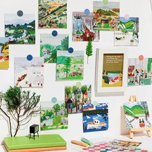 

9pcs INS Square Famous Painting Decoration Postcard Photo Props Diy Wall Stickers Aesthetic Creative Collage Material Stationery