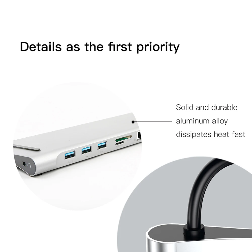10 в 1 мульти USB C концентратор к HDMI VGA USB 3,0 RJ45 3,5 мм аудио адаптер для MacBook type C концентратор для samsung S8 huawei mate 10