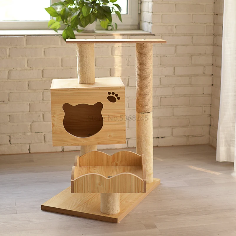 Imitation Wood Cat Climbing Frame Cat Tree Cat Jumping Platform National Cat Litter Cat Scratching Cat Toy - Цвет: Белый