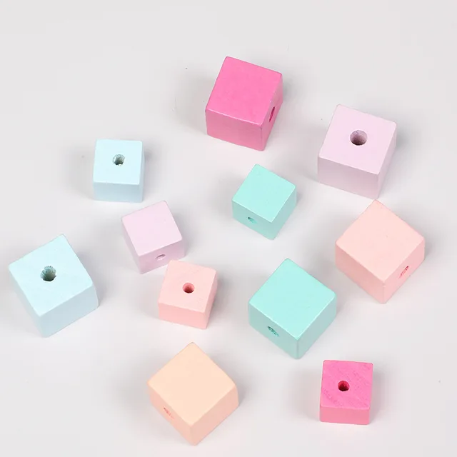 20pcs 15-20mm Colored Square Wooden Beads Handmade Custom Fashion Decorations DIY Necklace Bracelet Jewelry Making Accessories Mixed