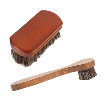 

2Pc Shoe Polish Brush Long Wood Handle Bristle Horse Hair Brush Set Suede Soft Fur Shoes Cleaning and Dust Removal Tools