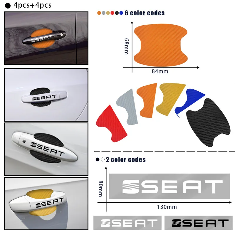 

8pcs Carbon Fiber Car Door Handle Protection Film Car Door Sticker for Seat Leon Ibiza Alhambra Niva Kalina Priora Granta Largus