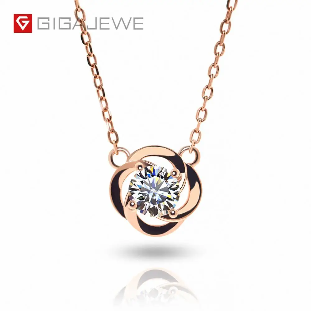 GIGAJEWE 0.5ct 5 мм EF круглое 18K розовое золото покрытое 925 серебро Moissanite ожерелье