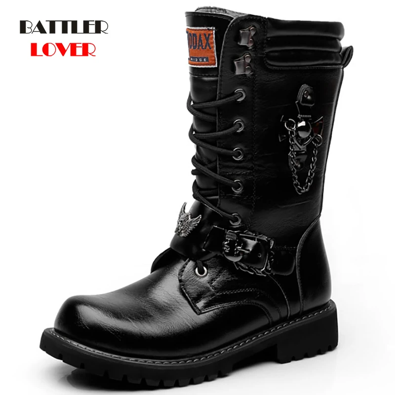 Army Boots Mens Military Combat Metal 2019 Fashion New Motorcycle Punk High Leather Men