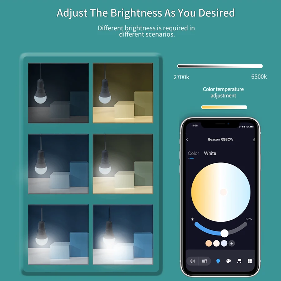 Wireless Bluetooth 4.0 Smart Bulb Tuya APP Control Dimmable 15W E27 RGB+CW+WW LED Color Change Lamp Compatible IOS/Android for smart led light bulbs