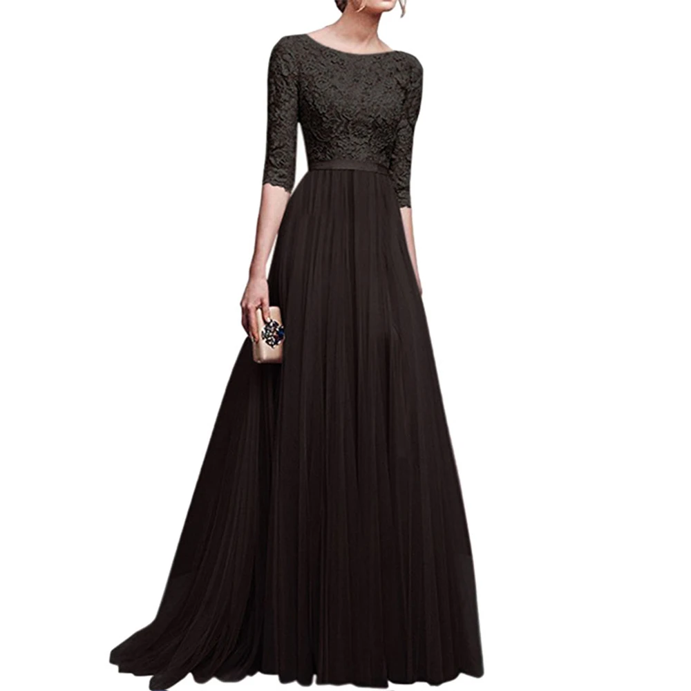 Винтаж, с кружевными аппликациями, Вечеринка платье Для женщин элегантное платье с О-образным вырезом с коротким рукавом шифоновое длинное Макси платья размера плюс Vestidos