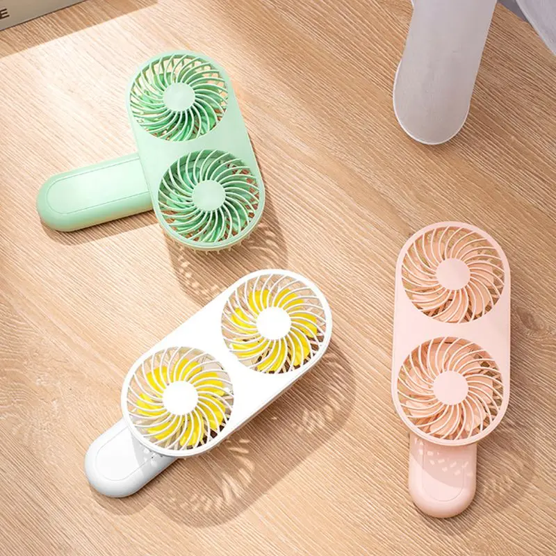 

Creative Design Dual Head 3 Speed Adjustable Mini Handheld Fan Portable USB Rechargeable Cooling Fan Desktop Air Cooler