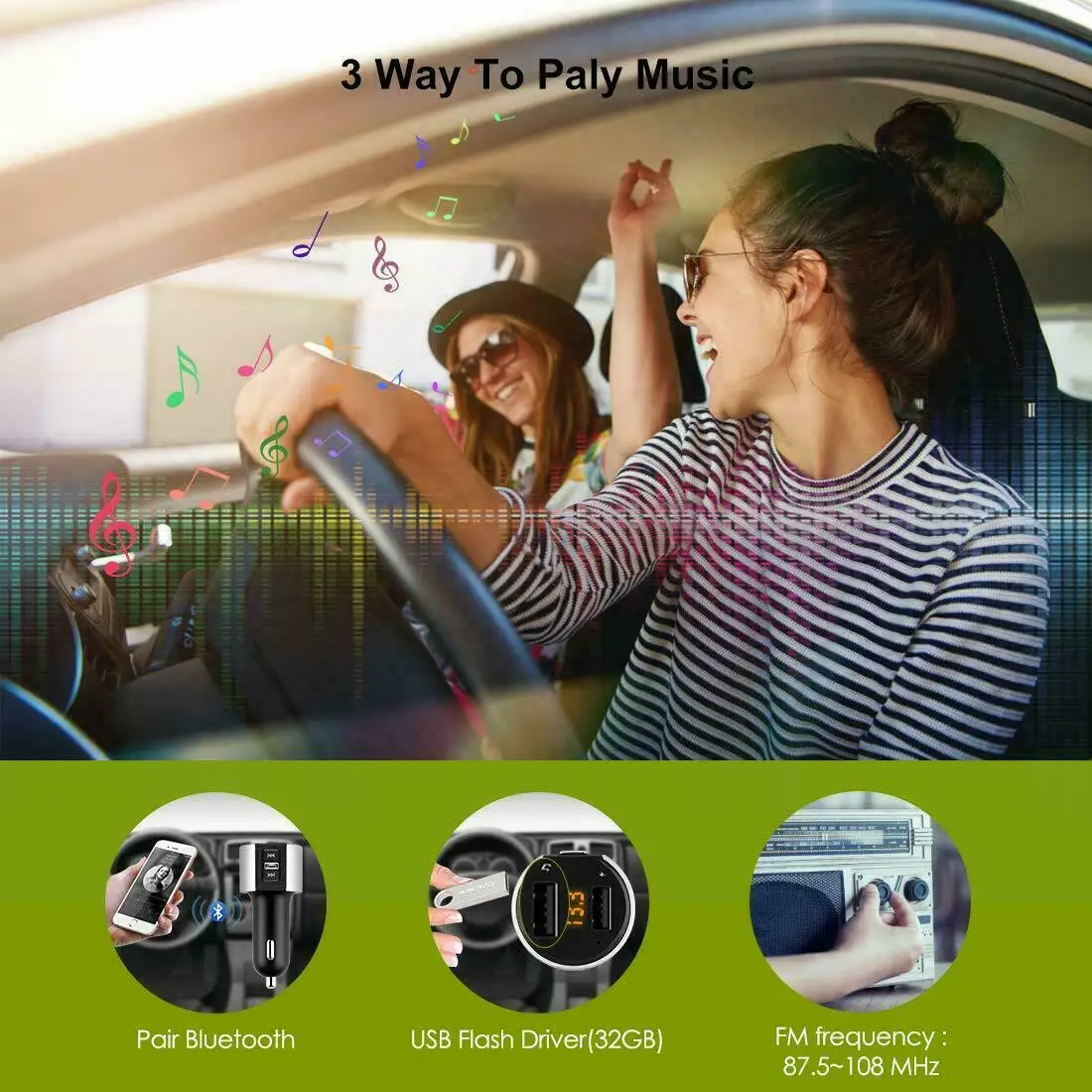 Автомобильный MP3-плеер, Bluetooth 4,2, fm-передатчик, автомобильный комплект, аудио, mp3 модулятор, 1,1 дюймов, дисплей, 3.4A, USB, автомобильное зарядное устройство