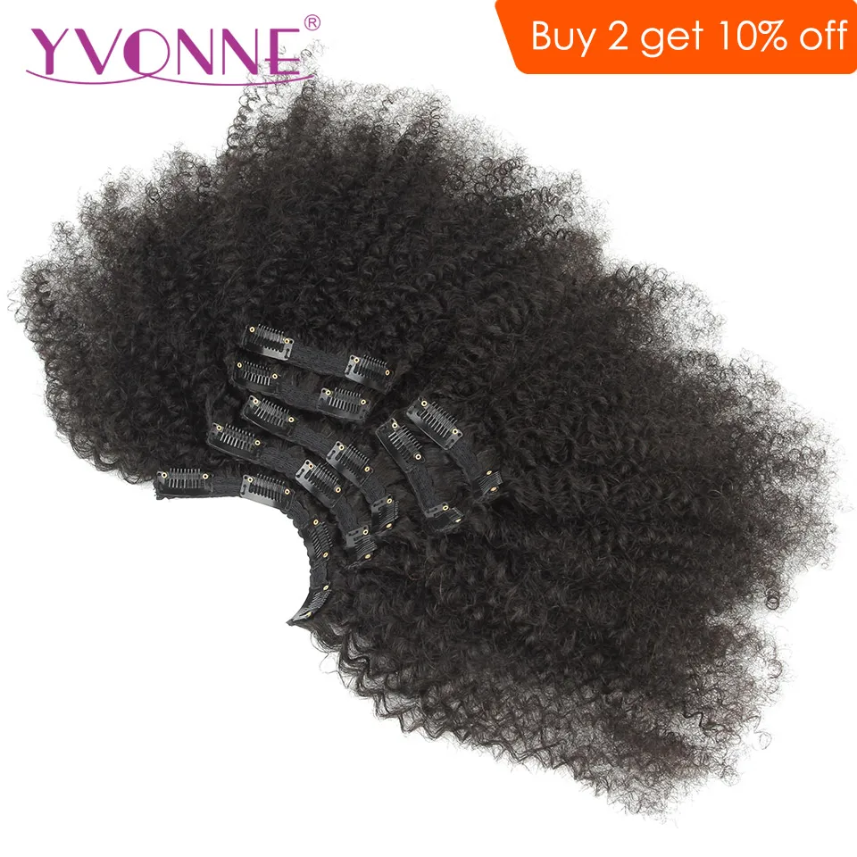 Ceny YVONNE 4A 4B Afro perwersyjne kręcone klip w doczepy z ludzkich włosów brazylijski dziewiczy włosy 7 sztuk zestaw 120g Natural Color
