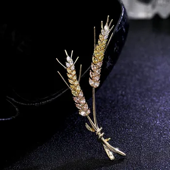 

OKILY Elegant Plant Wheat Brooches for Women Pave Shiny Yellow Zircon Grain Brooch Pin Casual Office Coat Broch Pins Gifts