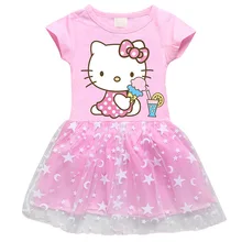 Hello kitty/платье принцессы для маленьких девочек; летнее хлопковое кружевное платье-пачка Эльзы; вечерние платья для дня рождения; Детский костюм