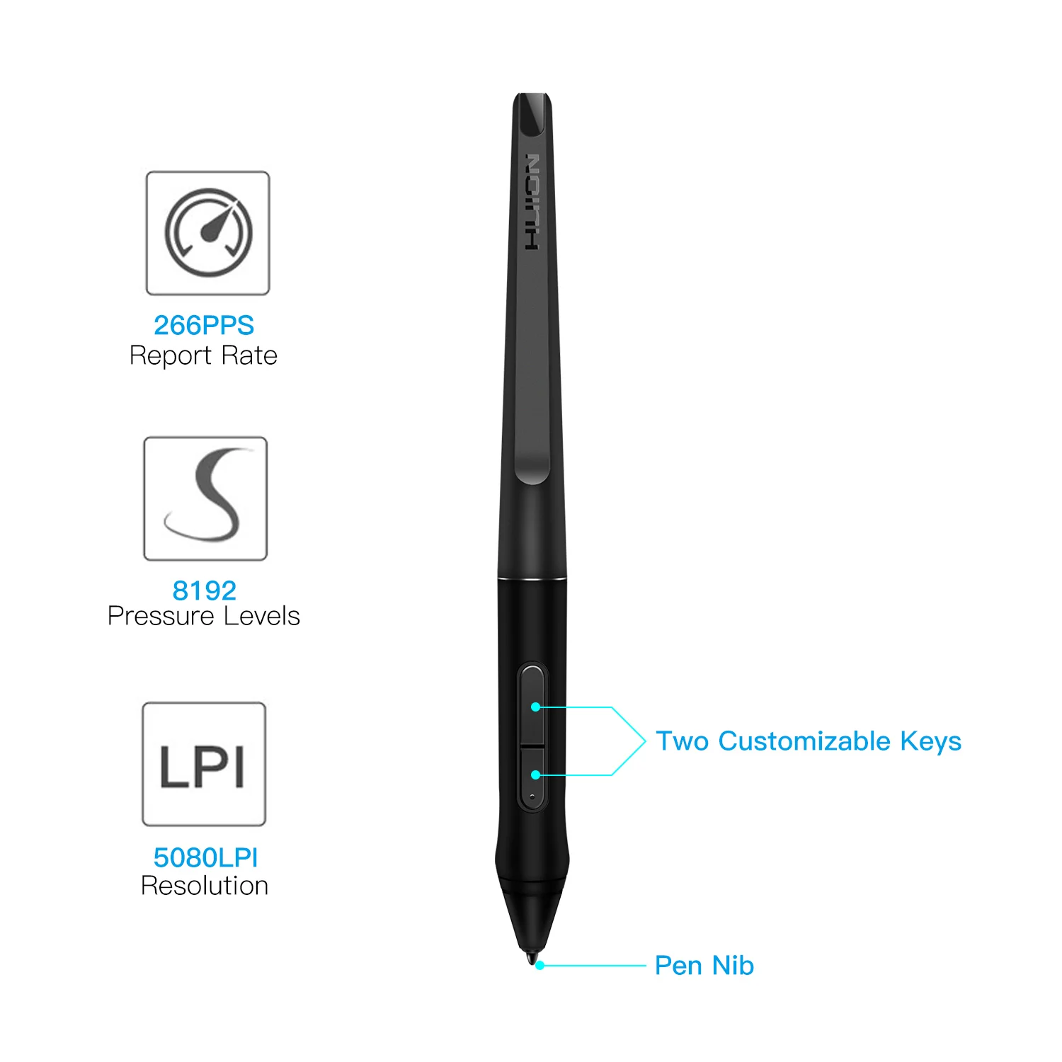 Huion PW201 디지털 펜, 배터리 없는 디지털 펜, 프로그래밍 가능한 버튼 2 개, Huion H430P 그래픽 태블릿용