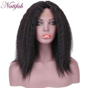 

Natifah 12inch Kinky Straight Black Natural Synthetic Wig Short Lace Wigs with Pre Plucked 150% Density for Woman