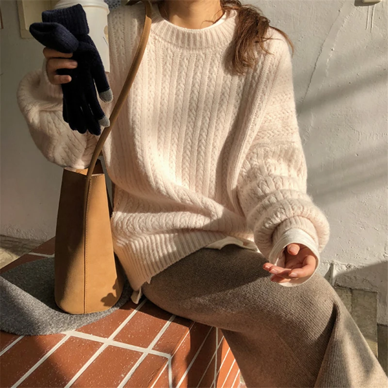 BGTEEVER Винтаж полосатый осень зима негабаритный женский свитер-пуловер теплый шикарный свободный круглый вырез женский вязаный свитер