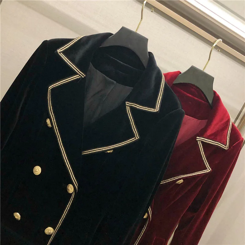 TOP QUALITY Newest Runway Baroque Designer Coat Women's Double Breasted Velvet Long Trench Coat
