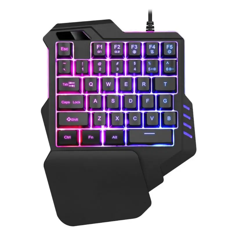 One hand Gaming Keyboard Portable One Hand Mechanical Wired Colorful