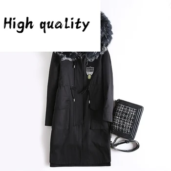 Preise Natürliche Liner Kaninchen Parka Kleidung 2020 Winter Jacke Frauen Waschbären Pelz Kragen Langen Mantel Weiblichen Mantel MEIN