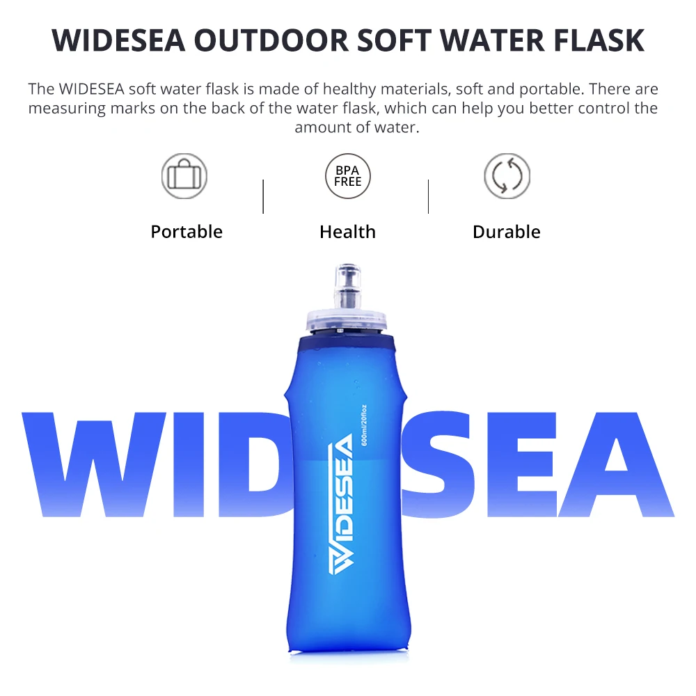 Widesea 캠핑 소프트 물병, 음료 스포츠 접이식 가방 플라스크, 야외 달리기 수분 공급 팩, 허리 자전거, BPA 프리, 600ml