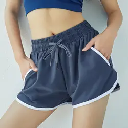 Летние новые поддельные двухкомпонентные спортивные шорты женские быстросохнущие свободные женские повседневные спортивные штаны для