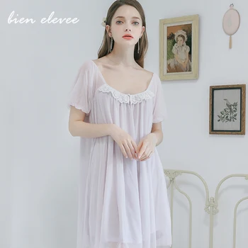 

Women's Nightgown Lingeries Princess Sleepdress Vintage Palace Style Lace Homewear Nightdress Short Sleeve Loose Sleepshirt