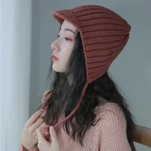 Упругие шерстяные наушники для женщин, зимние шапки в полоску с длинными полями, шапка Chalaza, холодная и теплая шапка Lei Feng