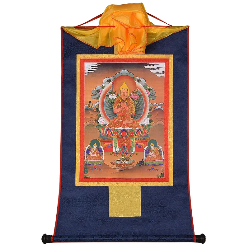Тибетский тангка картины Тибетский буддизм позолоченная статуя Будды тсонхапа висячие украшения Thangka - Цвет: 62X36CM
