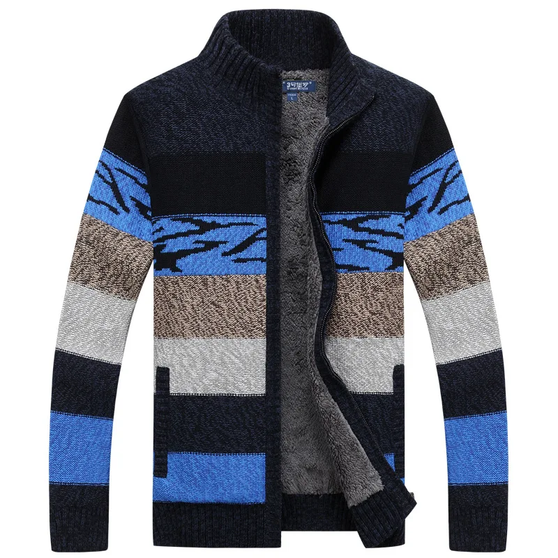 Mens Winter Fur Lined Sweater Coats Knitwear Baseball Collar Jackets