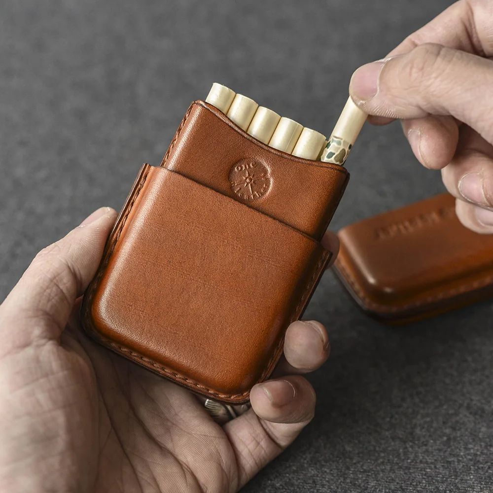 

One Leather Cigarette Case Men Gift Cigarette Box Mens Gifts Cigarette Cover Smoke Tobacco Pouch Vegetable Tanned Leather