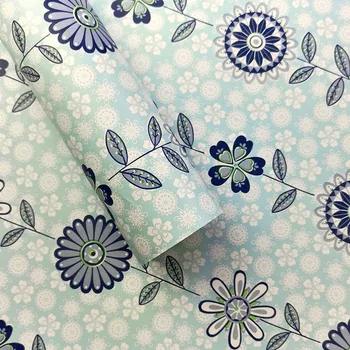 

Pvc Blue Floral Wallpaper Self-adhesive Bedroom Living Room Study Striped Wallpaper Wall Cabinet Desktop Renovation Stickers