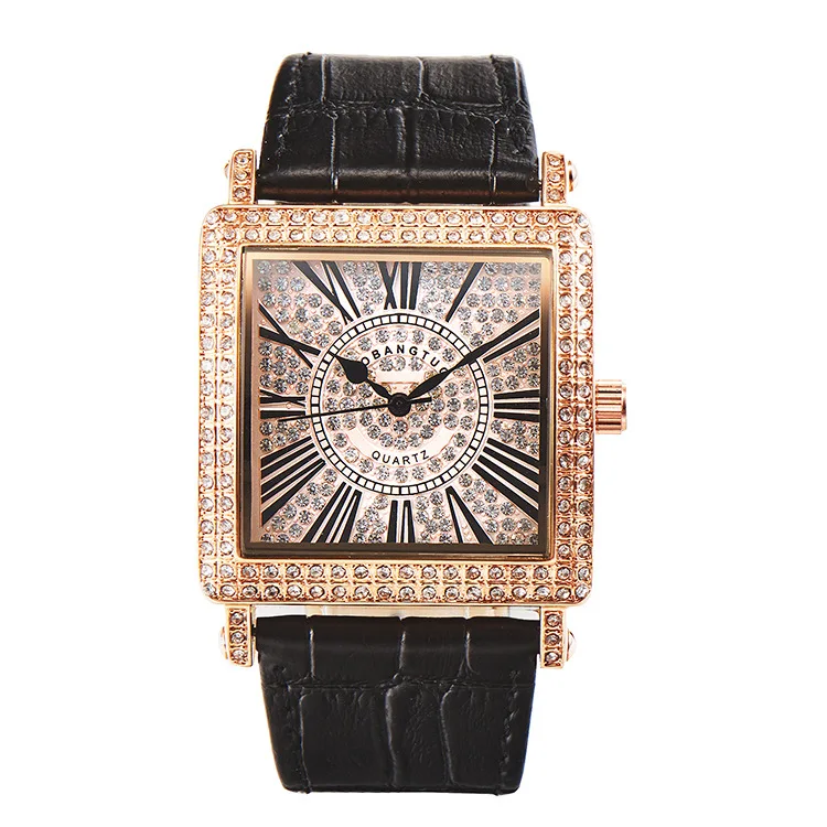 

Online Celebrity God Bless Celebrity Style Square Diamond-embedded Watch Rose Gold Rome Measuring Waterproof Quartz Students Lad