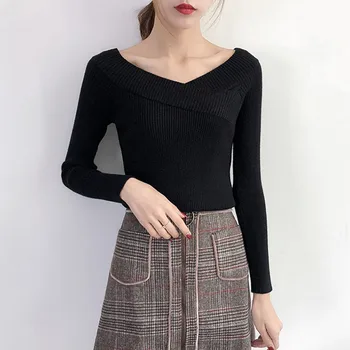 

Women Sexy V-Neck Sweater Long Sleeves Pullover Autumn Winter Shirts Fashion Jumper