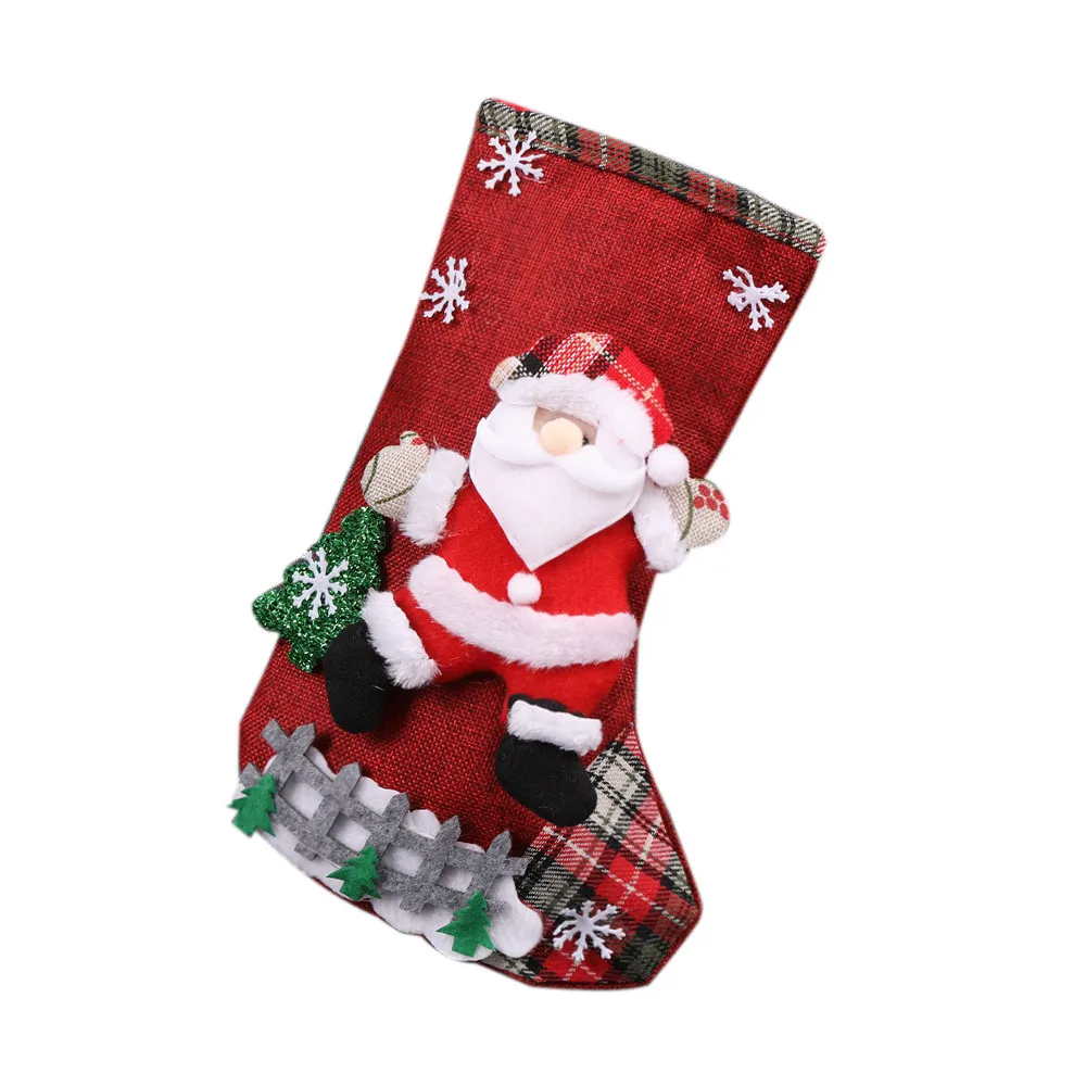 Чулки с подвеской в виде рождественской елки и орнаментом, вечерние носки с Санта-Клаусом и снеговиком, рождественские носки, подарочные сумки для конфет, 10,17 - Цвет: Santa Claus