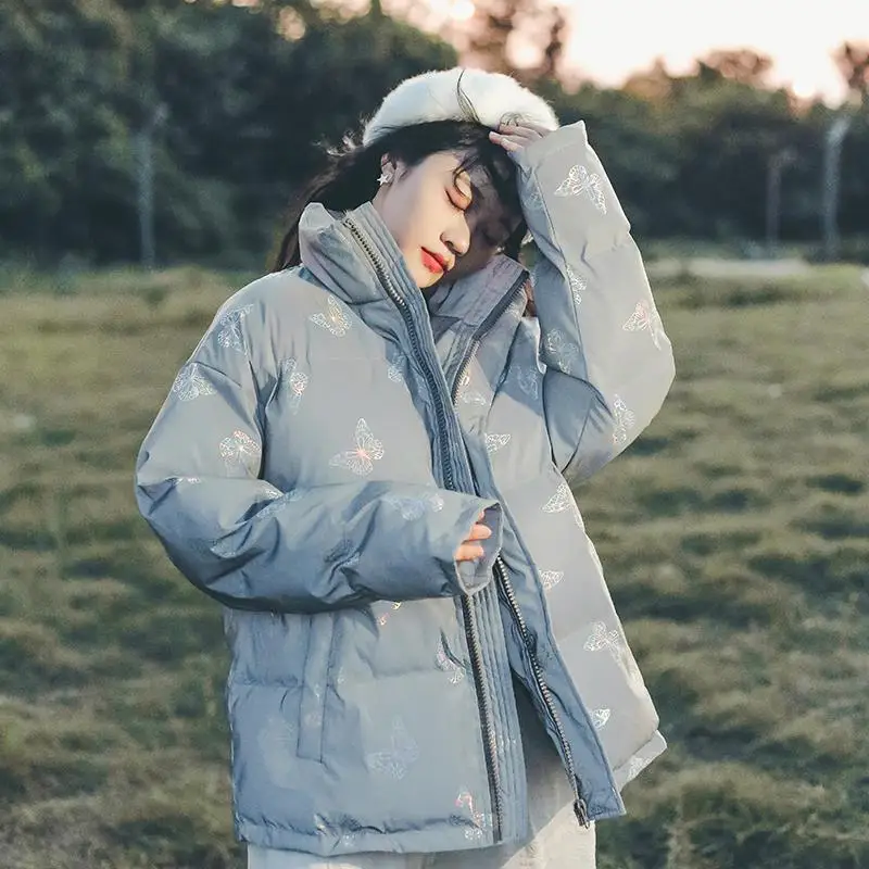 

Colorful Butterfly cotton-padded clothes autumn and Winter 2020 new female small Korean version loose collar bread jacket jacket