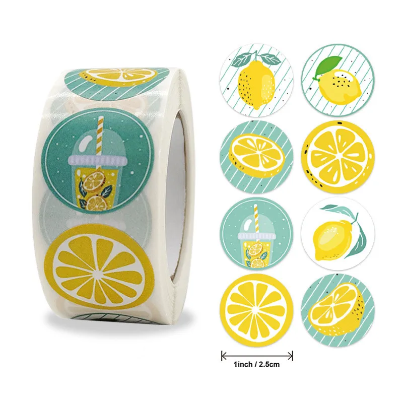 Yellow Lemon Sticker 500 Pcs/roll for Kids Reward Fruit LabelsThank You Toys | Канцтовары для офиса и дома