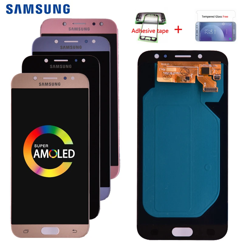 Цена Оригинальный супер Amoled для samsung Galaxy J7 Pro 2017 J730 J730F ЖК дисплей и кодирующий преобразователь сенсорного экрана в сборе Бесплатная доставка